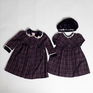 Vintage Laura Ashley Girls Purple Plaid Dress and Coat Set with Beret